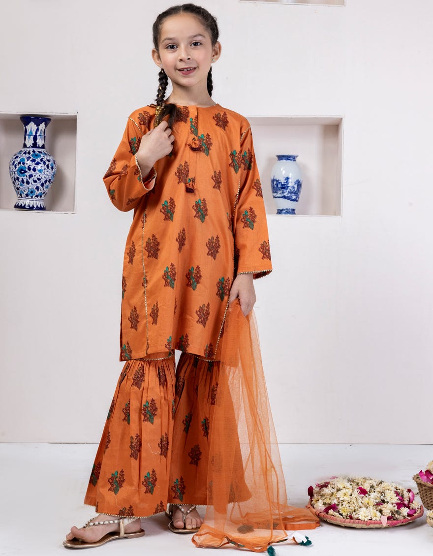Orange Lawn Stitched 3 Piece | Jgkl-S-24-1545