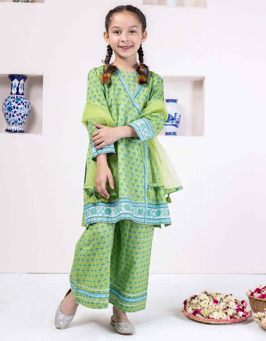 Green Cambric Stitched 3 Piece | Jgkl-S-24-1548