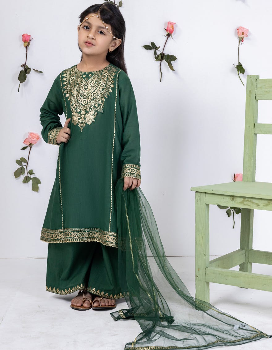 Green Dyed Lawn Stitched 3 Piece | Jgkl-S-24-1549