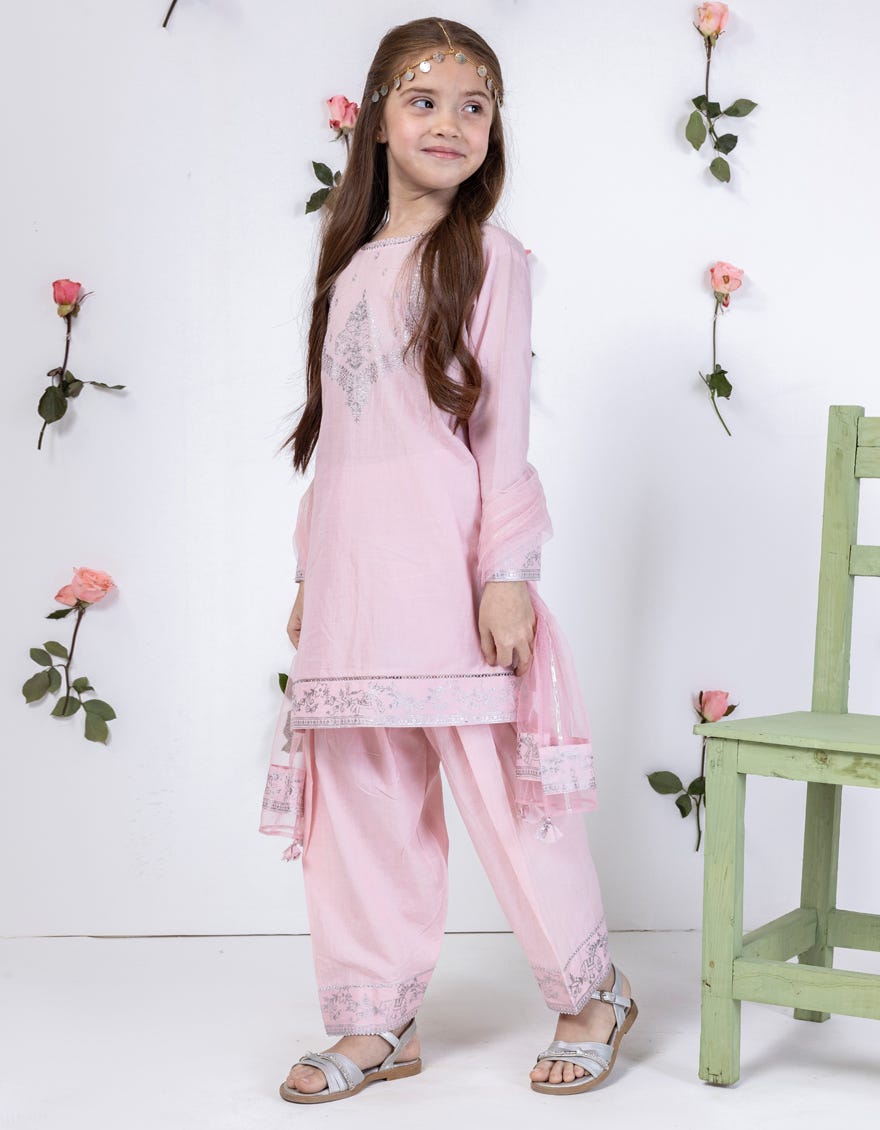 Pink Dyed Lawn Stitched 3 Piece | Jgkl-S-24-1552