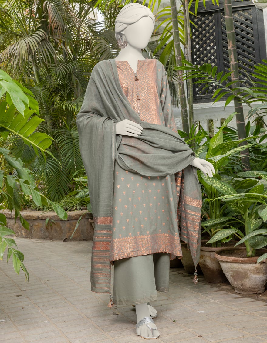 Green Jacquard Woven Unstitched 3 Piece Dress | Jlawn-S-24-155
