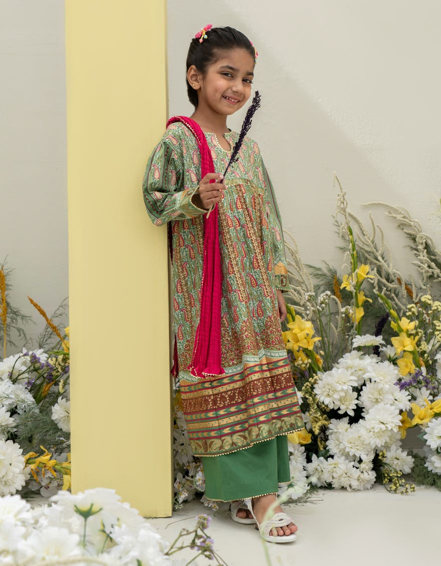 Green Lawn 3 Piece Stitched Dress | Jgkl-S-24-1564