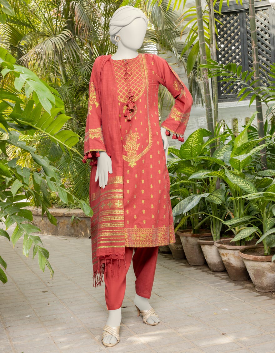 Maroon Jacquard Woven Unstitched 3 Piece Dress | Jlawn-S-24-156