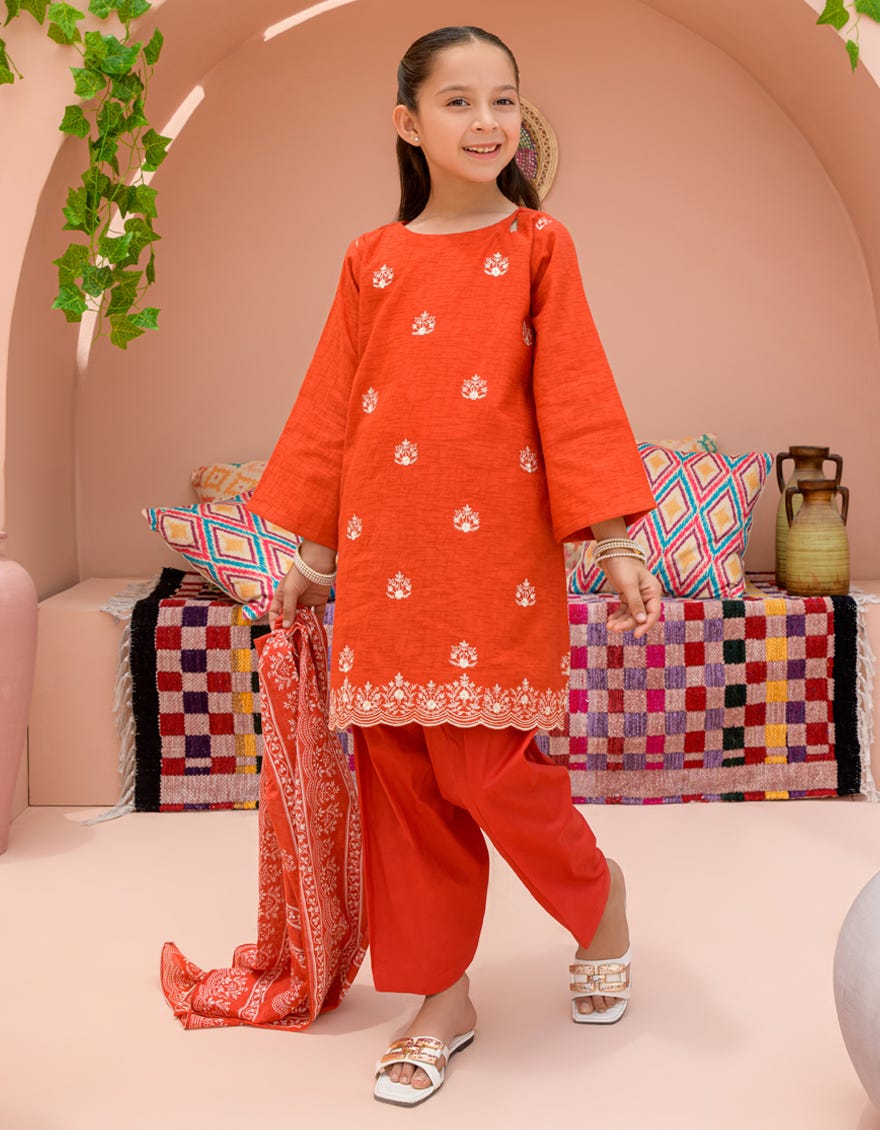 Red Textured 3 Piece Stitched Dress | Jgkl-S-24-1575