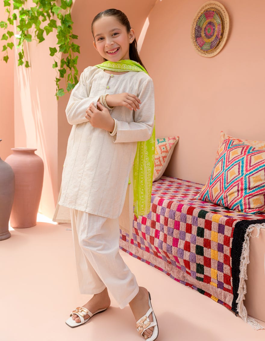 Off White Khaddar 3 Piece Stitched Dress | Jgkl-S-24-1577