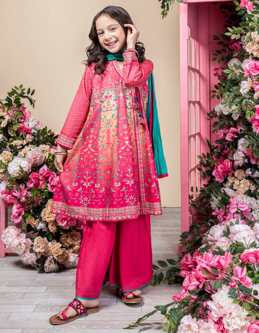 Pink Lawn 3 Piece Stitched Dress | Jgkl-S-24-1579