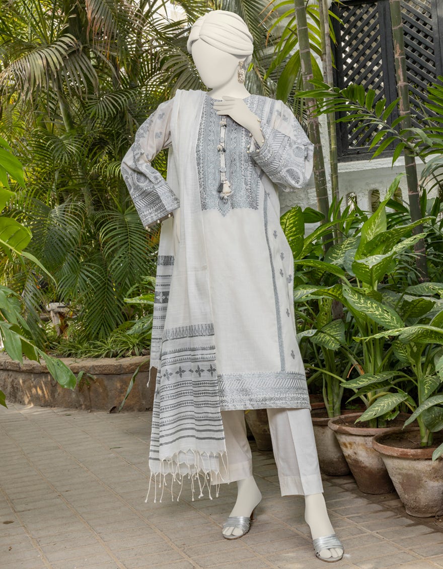 Off White Jacquard Woven Unstitched 3 Piece Dress | Jlawn-S-24-157