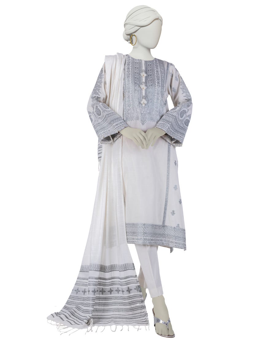 Off White Lawn 3 Piece Woven Stitched | Jlawn-S-24-157