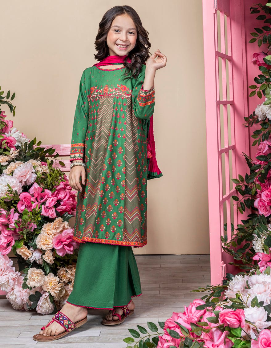 Green Lawn 3 Piece Stitched Dress | Jgkl-S-24-1582