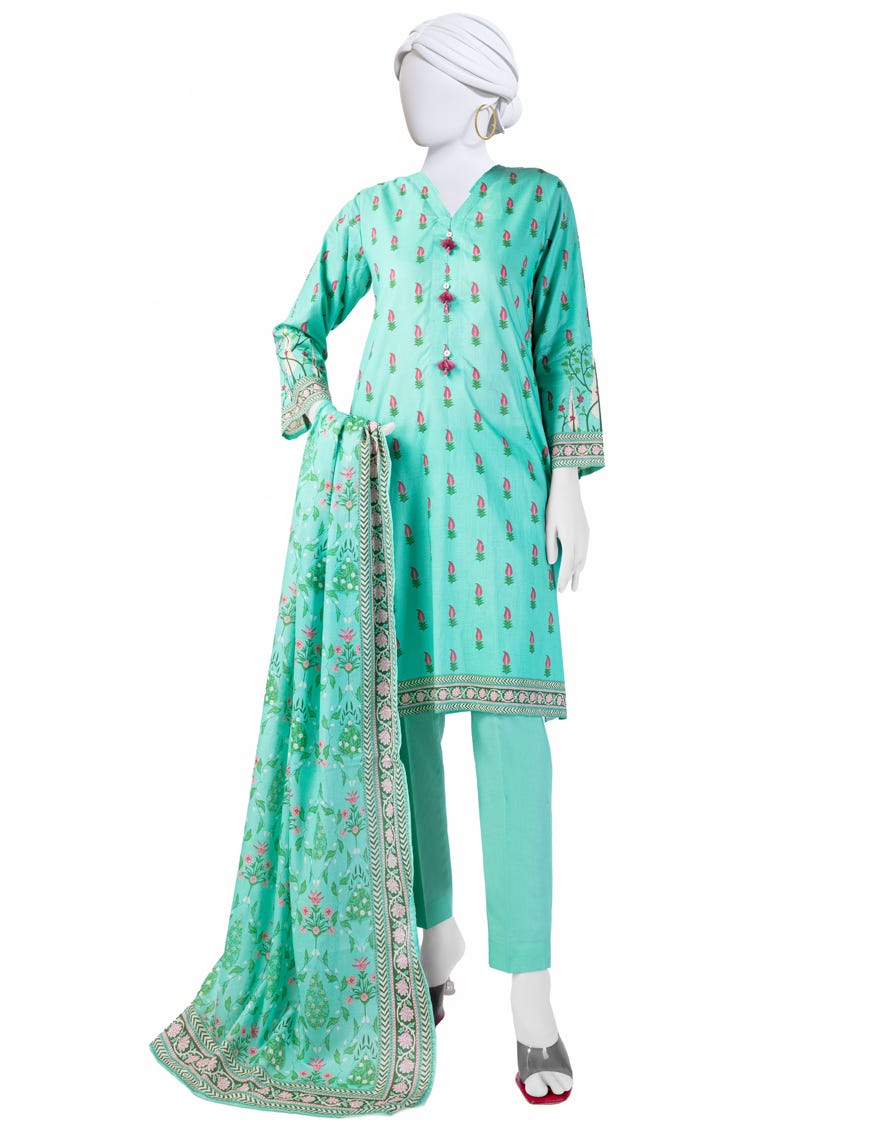 Green Lawn 3 Piece Stitched Dress | Jlawn-S-24-160