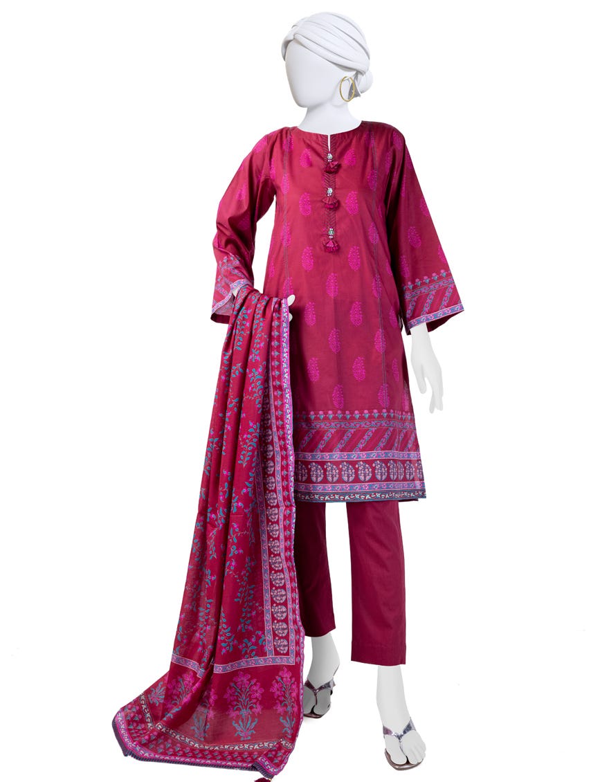 Red Lawn 3 Piece Stitched Dress | Jlawn-S-24-162