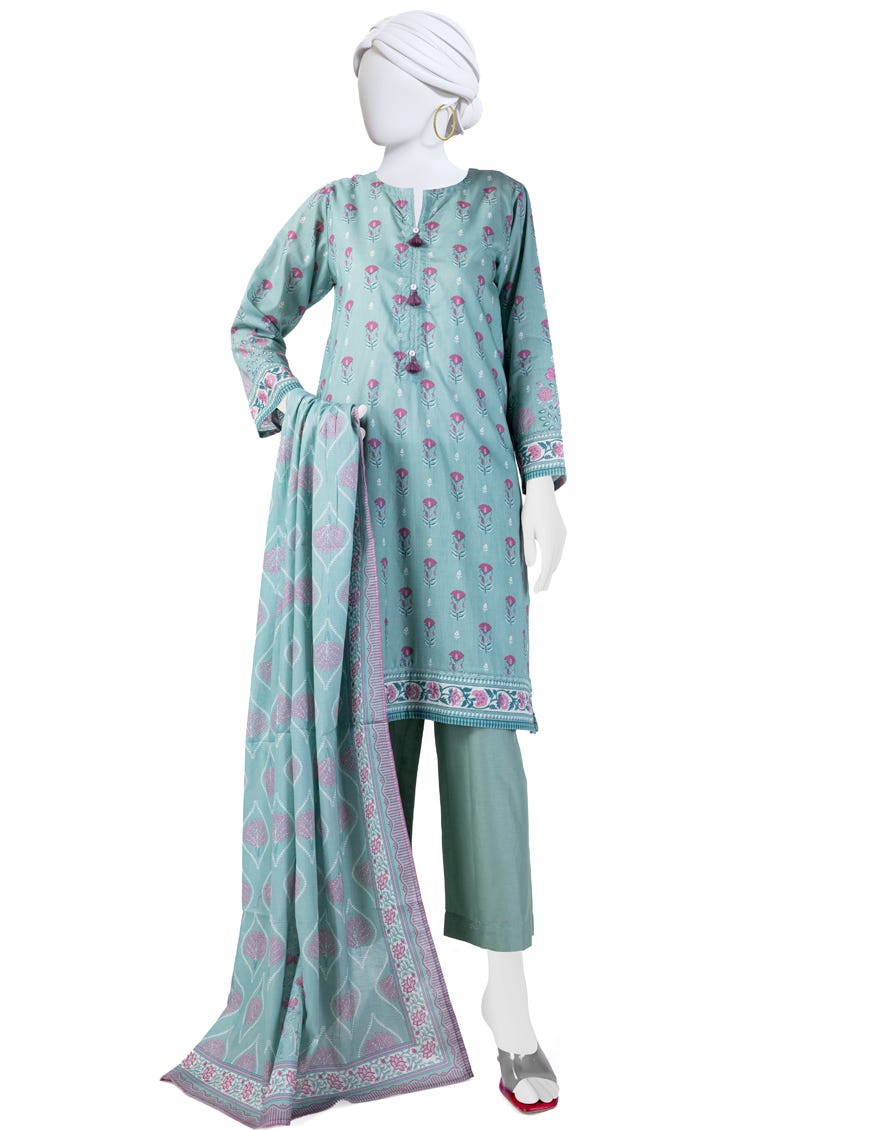 Green Lawn 3 Piece Stitched Dress | Jlawn-S-24-164