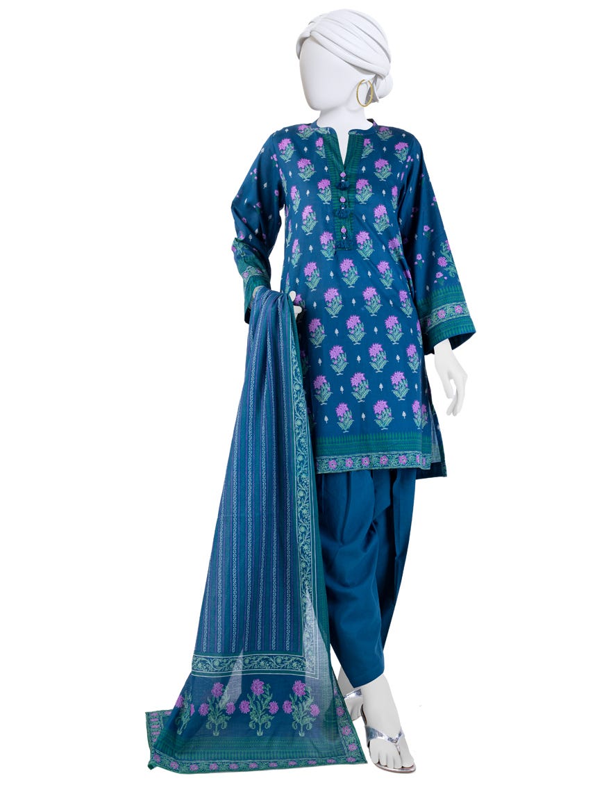 Blue Lawn 3 Piece Stitched Dress | Jlawn-S-24-166