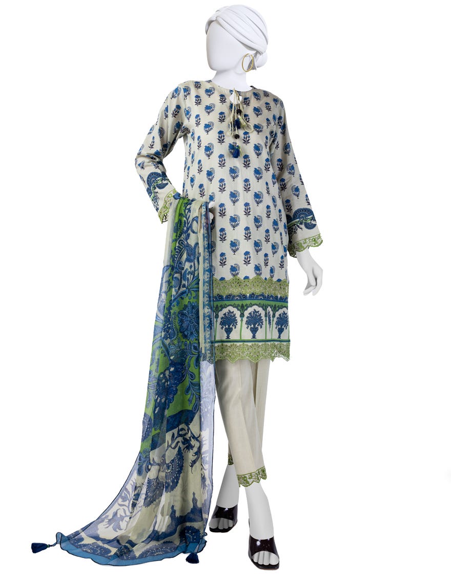 Green Lawn 3 Piece Stitched Dress | Jlawn-S-24-167