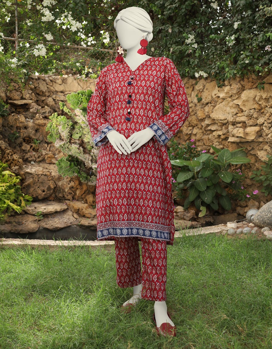 MAROON CAMBRIC 2PC STITCHED | JLAWN-S-JST-24-1689