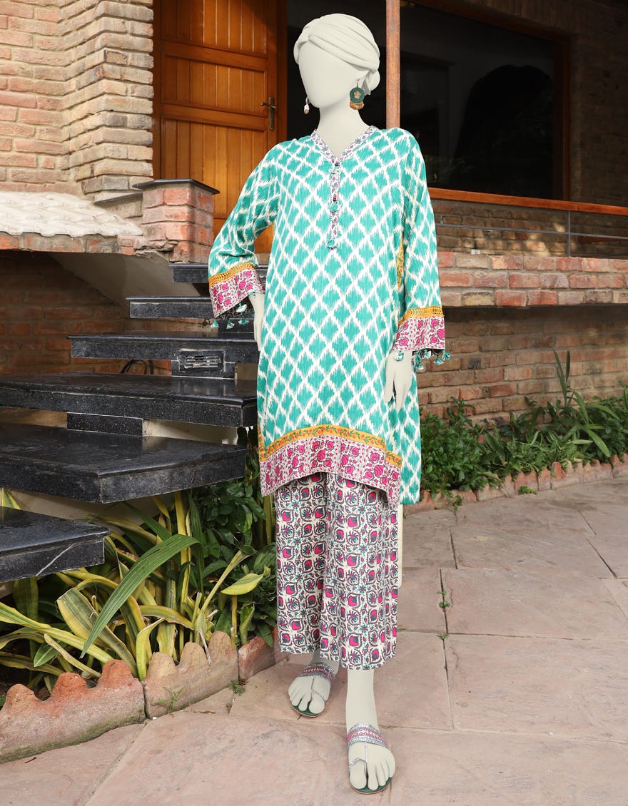 Green Textured 2 Piece Stitched Dress | Jlawn-S-Jst-24-1694