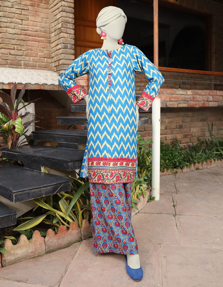 Blue Textured 2 Piece Stitched Dress | Jlawn-S-Jst-24-1695