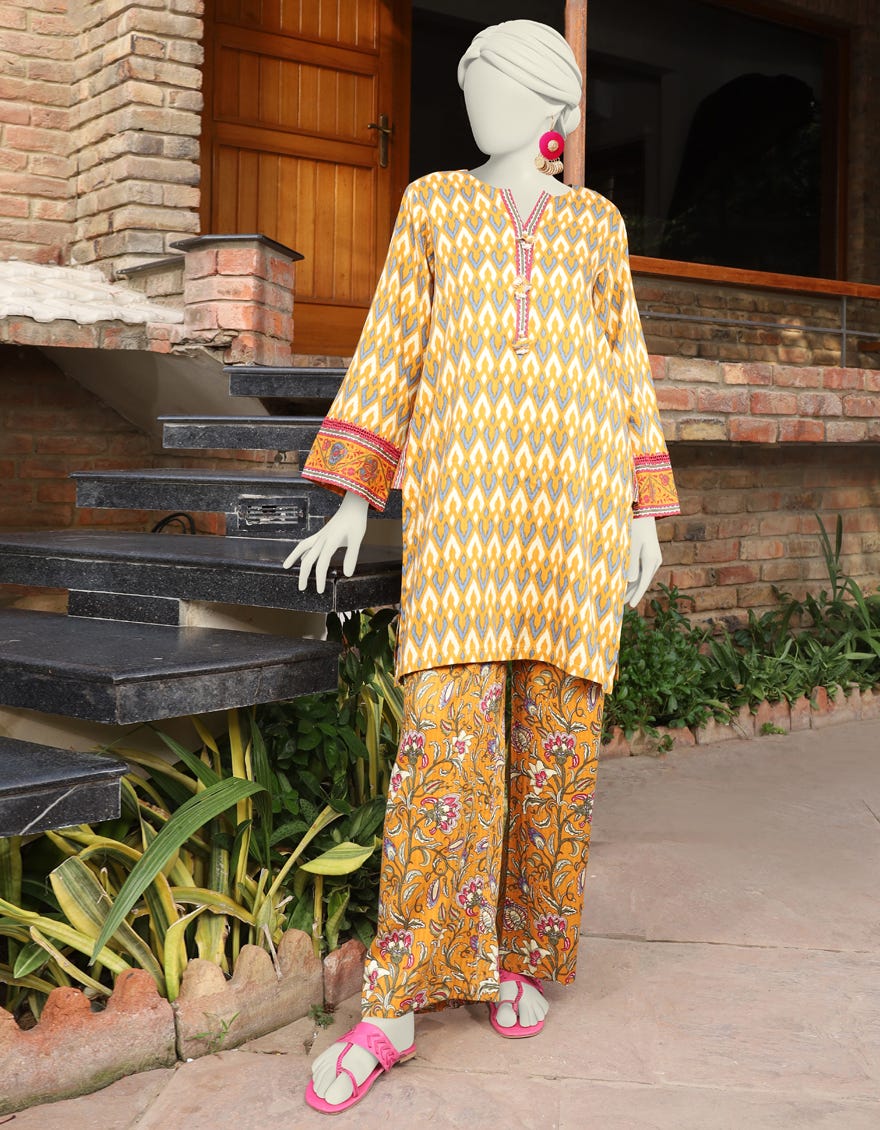 Yellow Textured 2 Piece Stitched Dress | Jlawn-S-Jst-24-1697