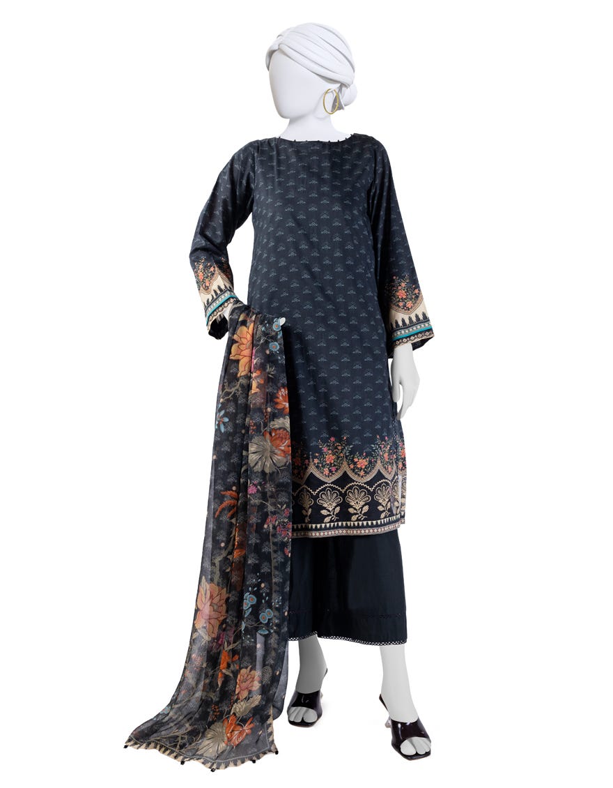 Black Lawn 3 Piece Stitched Dress | Jlawn-S-24-169