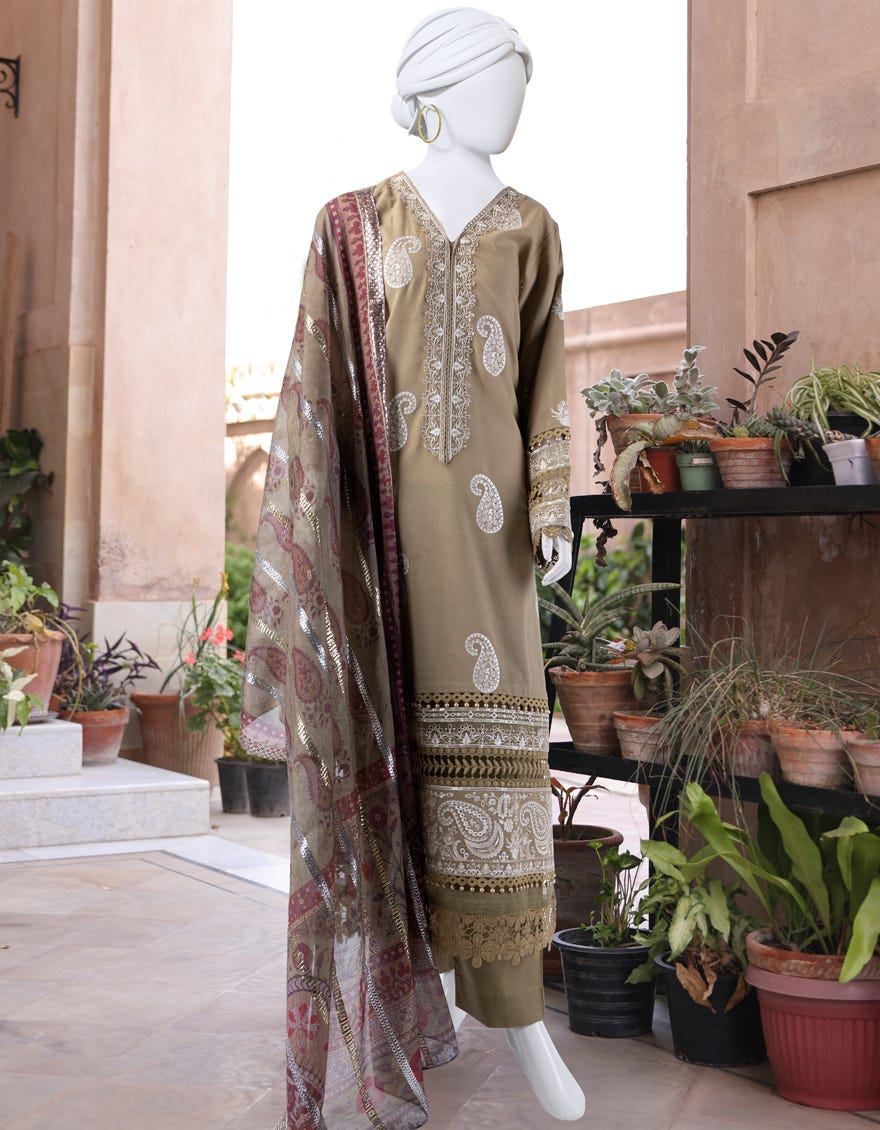 Green Schiffli Lawn Unstitched 3 Piece Dress | Jlawn-S-24-172