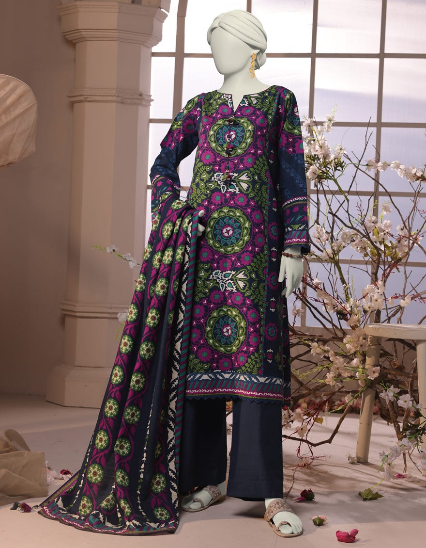 MULTICOLOR KHADDAR PRINTED UNSTITCHED 3PC