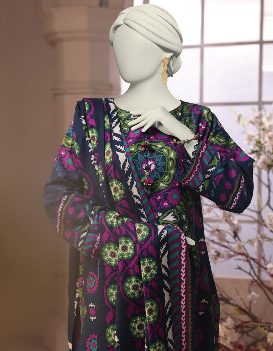 MULTICOLOR KHADDAR PRINTED UNSTITCHED 3PC