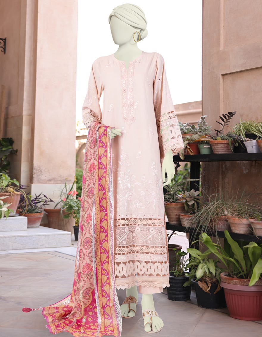 Pink Schiffli Lawn Unstitched 3 Piece Dress | Jlawn-S-24-174