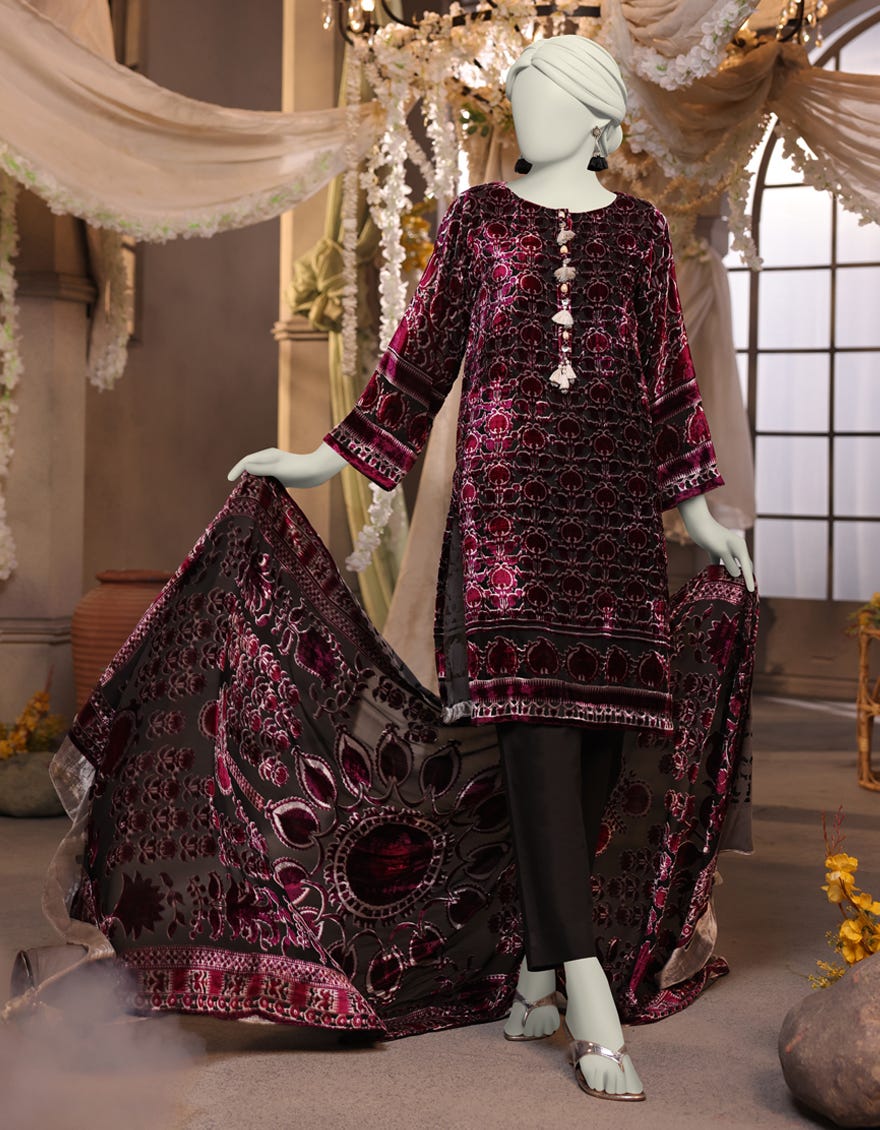 MAGENTA PALACHI PRINTED UNSTITCHED 3PC