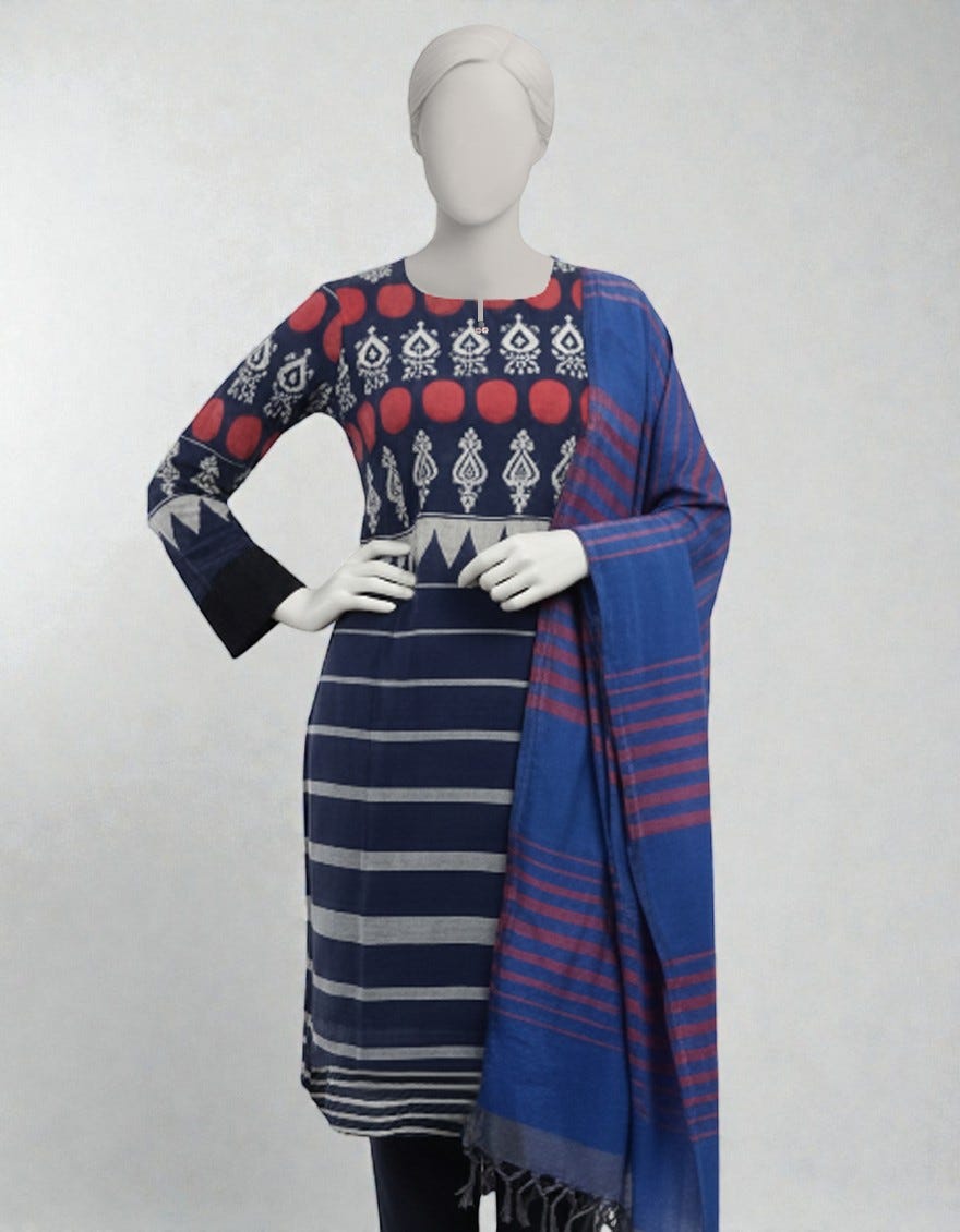 MULTICOLOR JACQUARD EMBROIDERED 3PC STITCHED