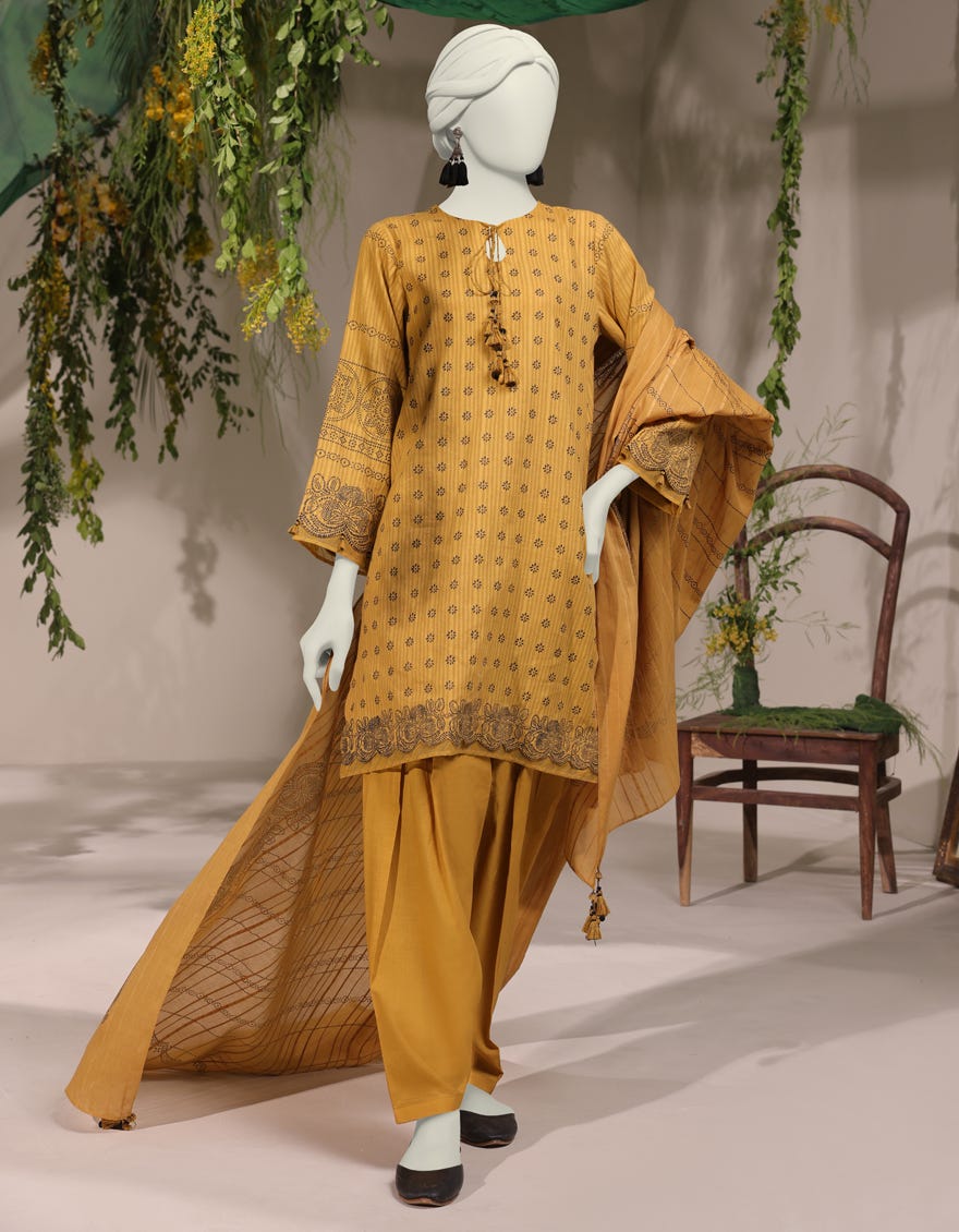YELLOW DORIA PRINTED UNSTITCHED 3PC