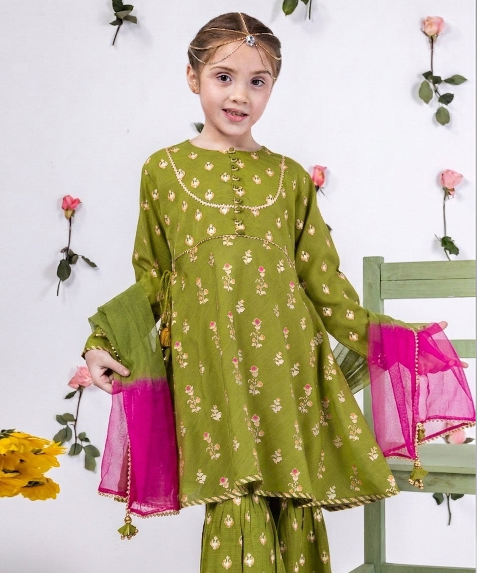 GREEN RAW SILK STITCHED 3PC | JGK-S-24-1911