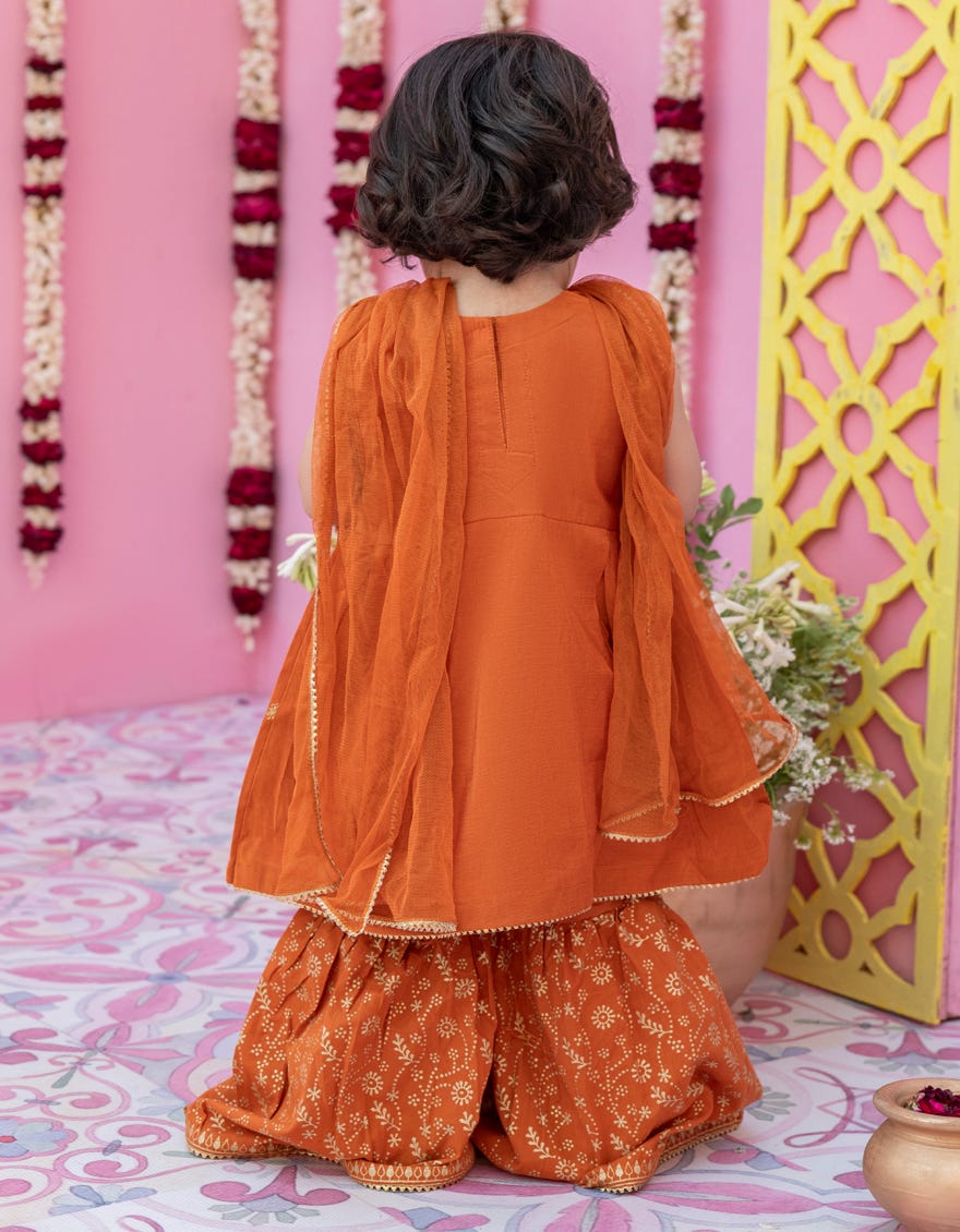 ORANGE COTTON NET STITCHED 3PC | JGK-S-24-1915