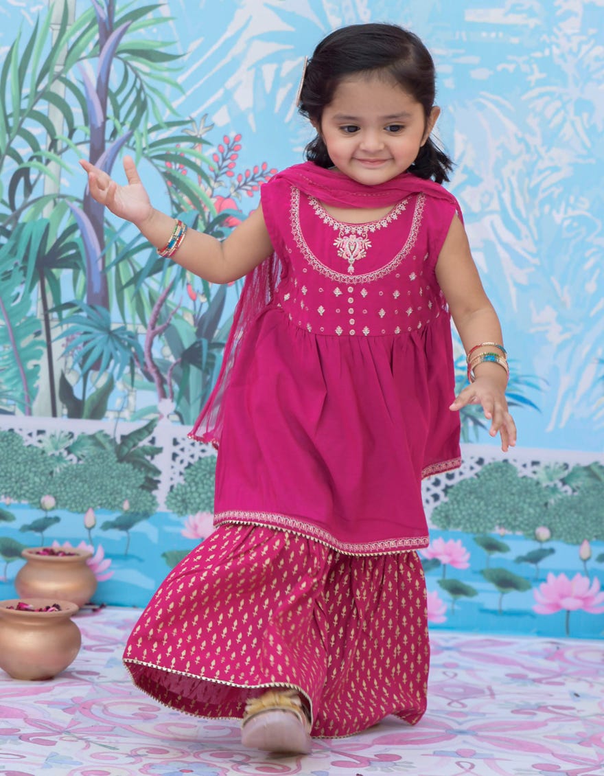 Pink Polyester Cotton Stitched 3 Piece | Jgk-S-24-1918