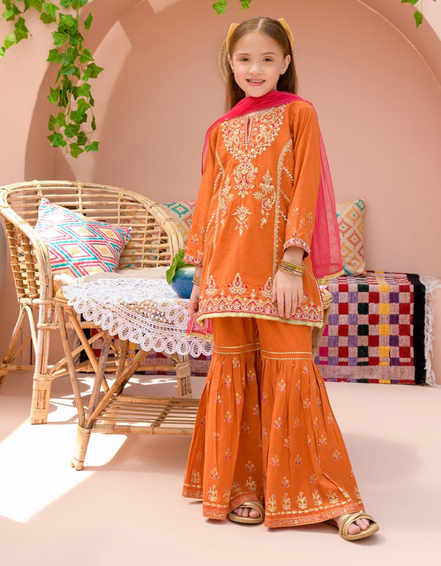 Orange Lawn 3 Piece Stitched Dress | Jgk-S-24-1926