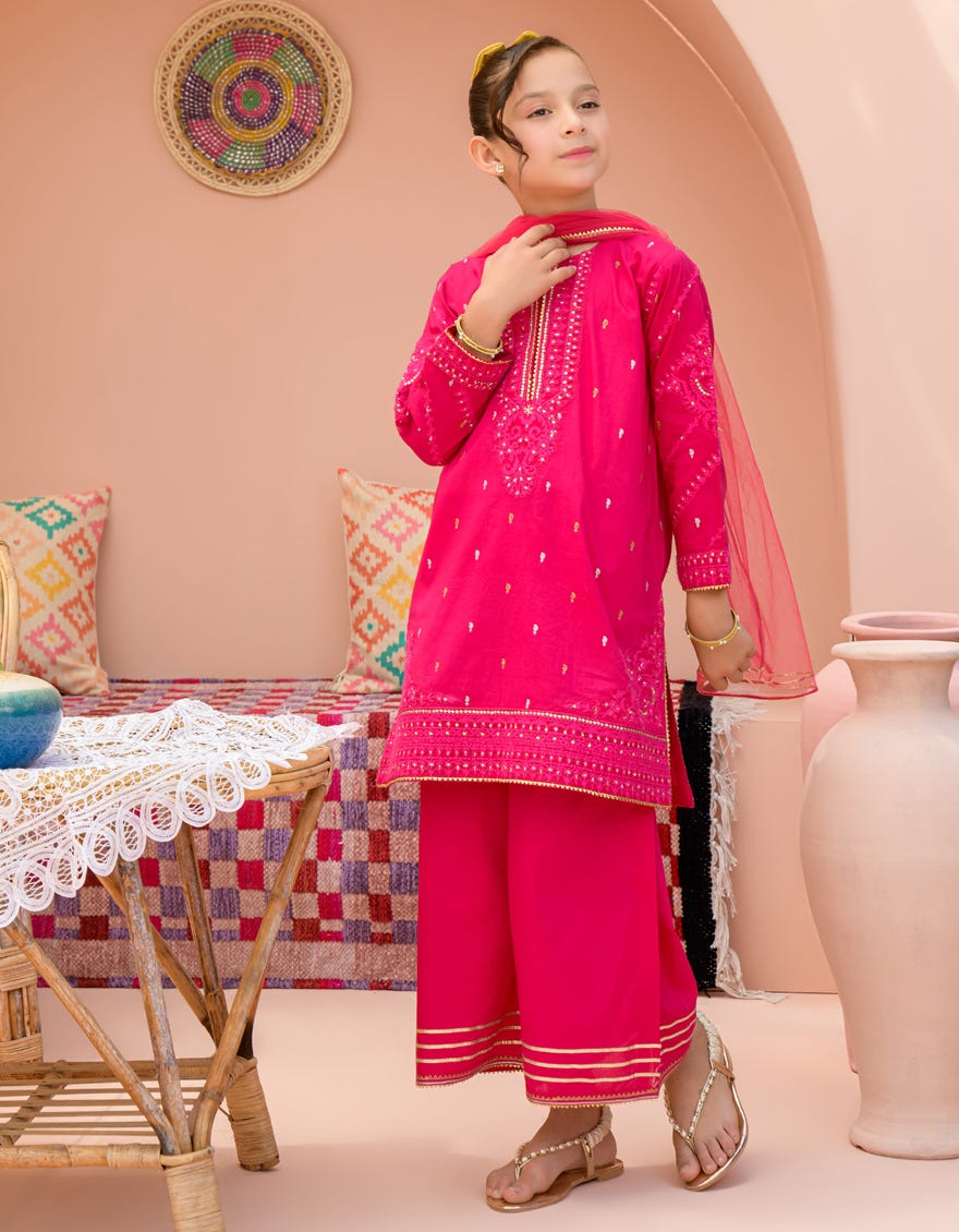 PINK LAWN 3PC STITCHED | JGK-S-24-1928