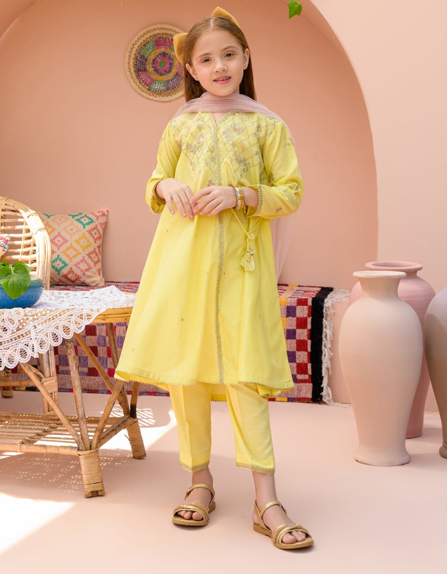 Yellow Organza 3 Piece Stitched Dress | Jgk-S-24-1932