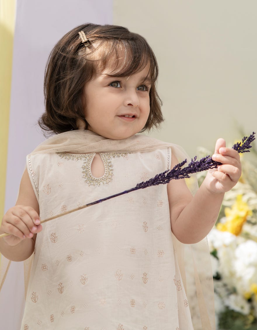 BEIGE LAWN INFANT 3PC STITCHED | JGK-S-24-1937