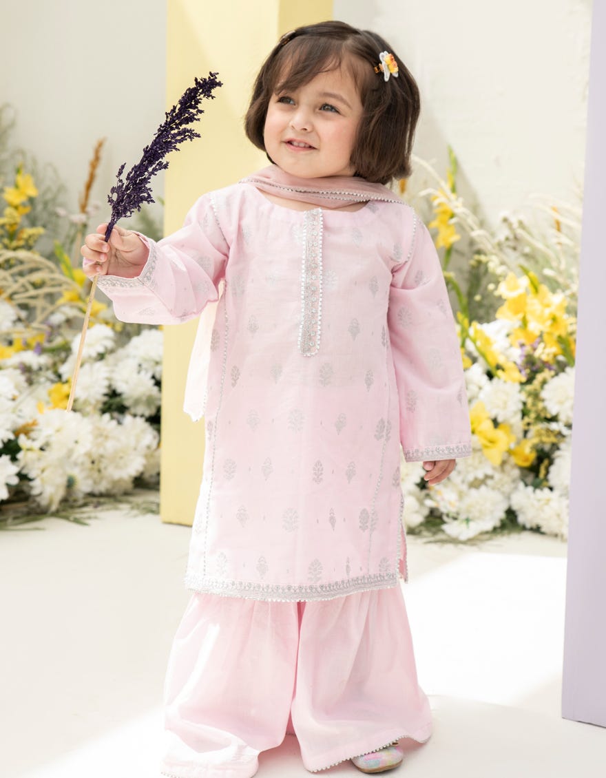 Pink Lawn Infant 3 Piece Stitched Dress | Jgk-S-24-1938
