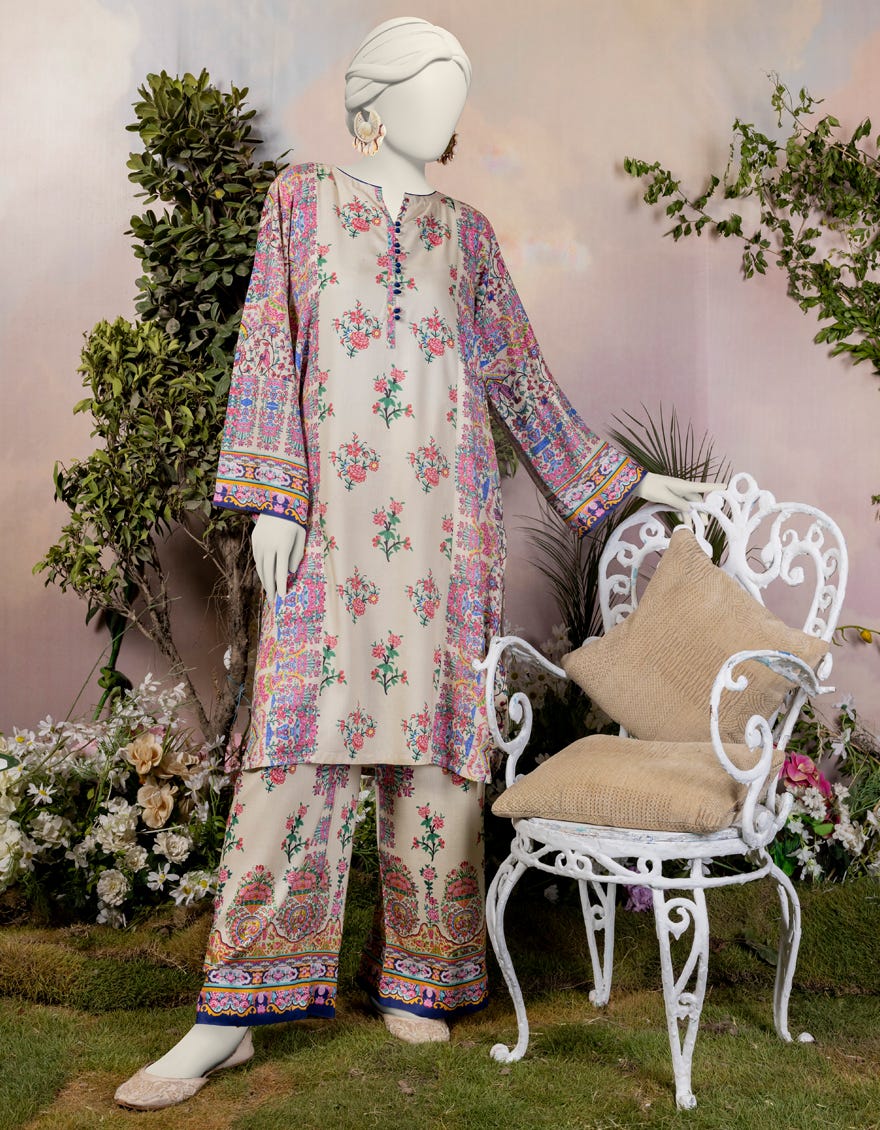 BEIGE LINEN 2PC PRINTED STITCHED | JJPW-S-JW2-24-2001