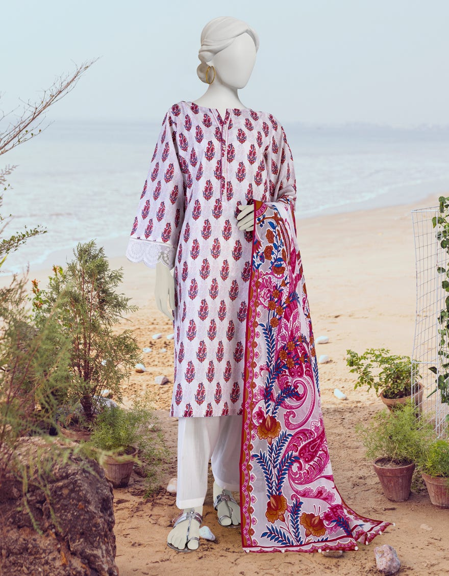 White-Pink Lawn Unstitched 3 Piece Dress | Jlawn-S-24-207