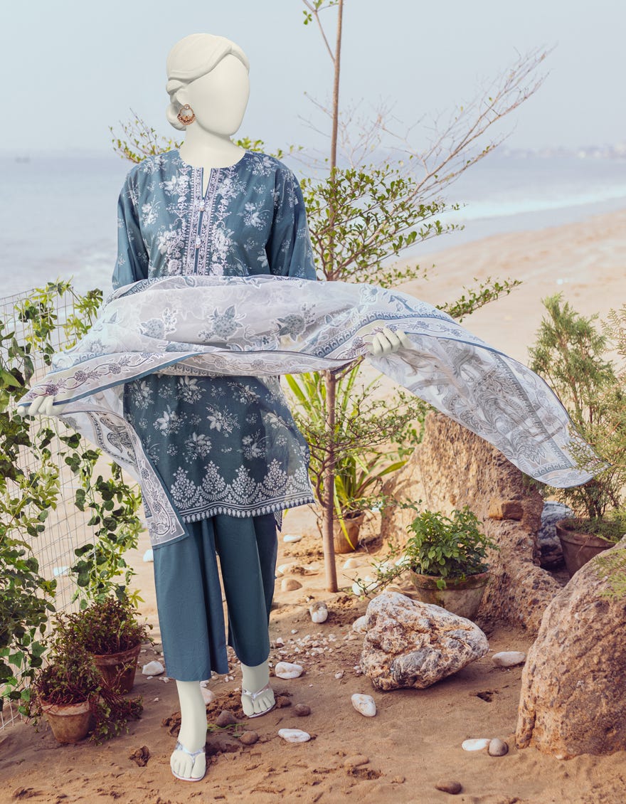 Teal Green Lawn Unstitched 3 Piece Dress | Jlawn-S-24-209