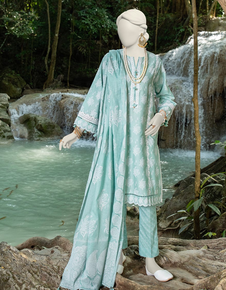 Teal Green Lawn Unstitched 3 Piece Dress | Jlawn-S-24-230
