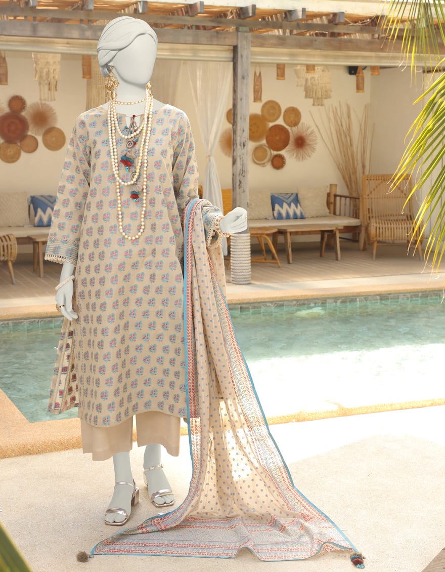 Beige Jacquard Unstitched 3 Piece Dress | Jlawn-S-24-231