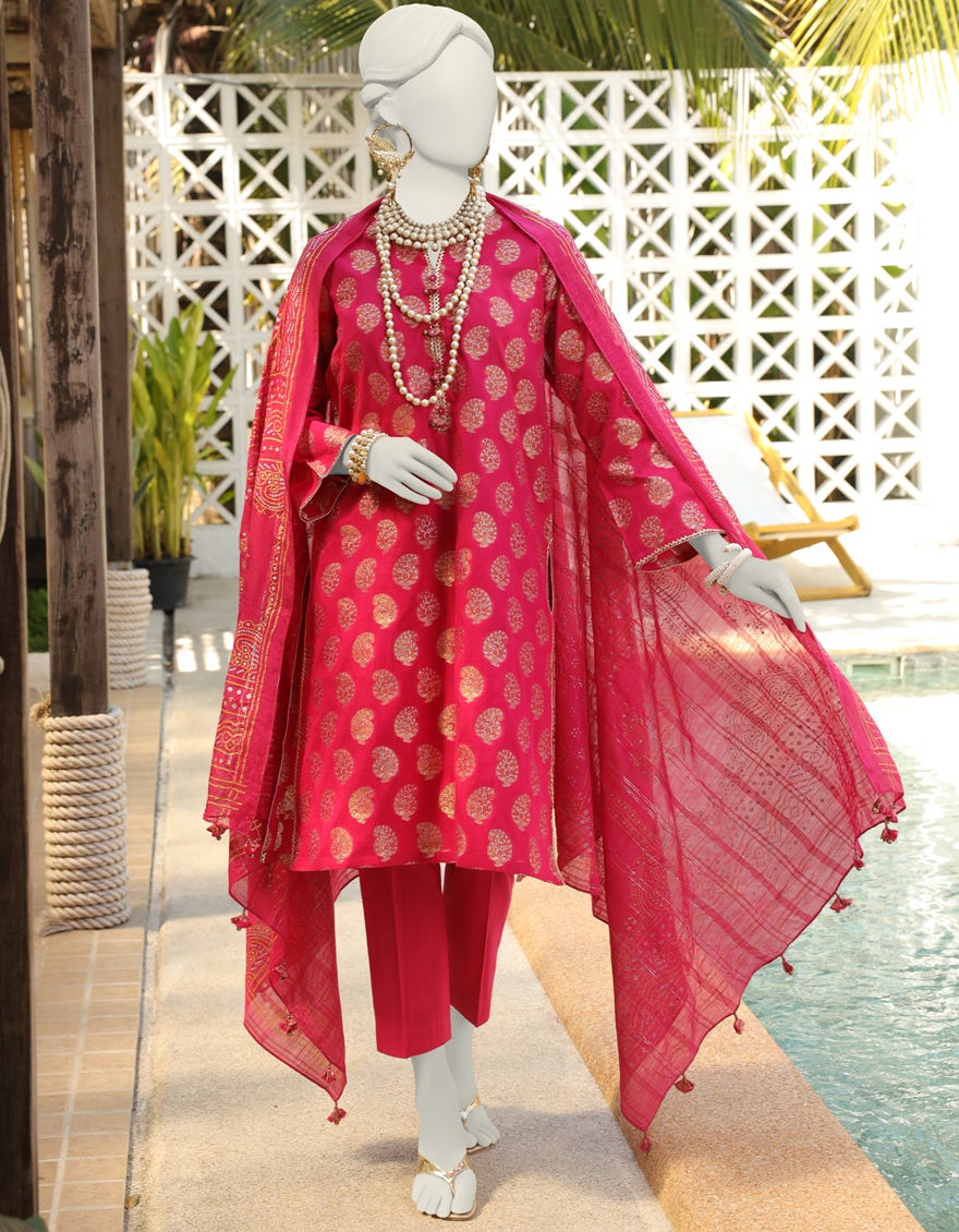 Pink Jacquard Unstitched 3 Piece Dress | Jlawn-S-24-232