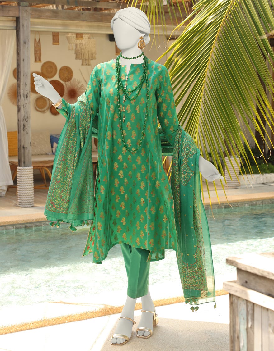 Green Jacquard Unstitched 3 Piece Dress | Jlawn-S-24-233