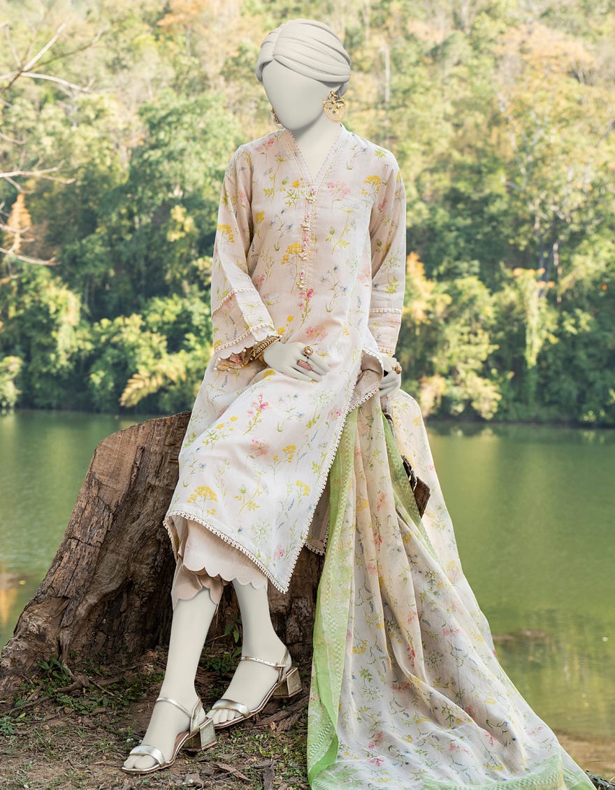 Beige Dobby Unstitched 3 Piece Dress | Jlawn-S-24-238