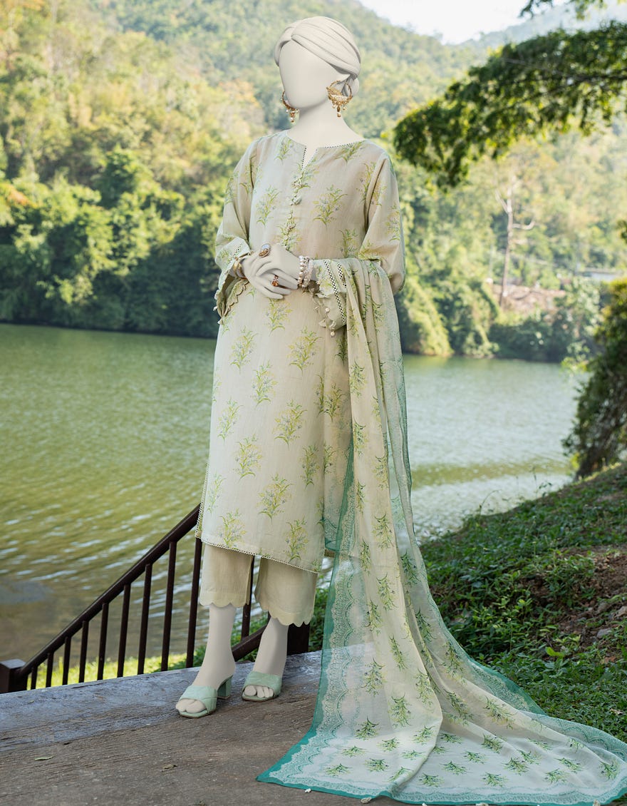 Yellow Dobby Unstitched 3 Piece Dress | Jlawn-S-24-240