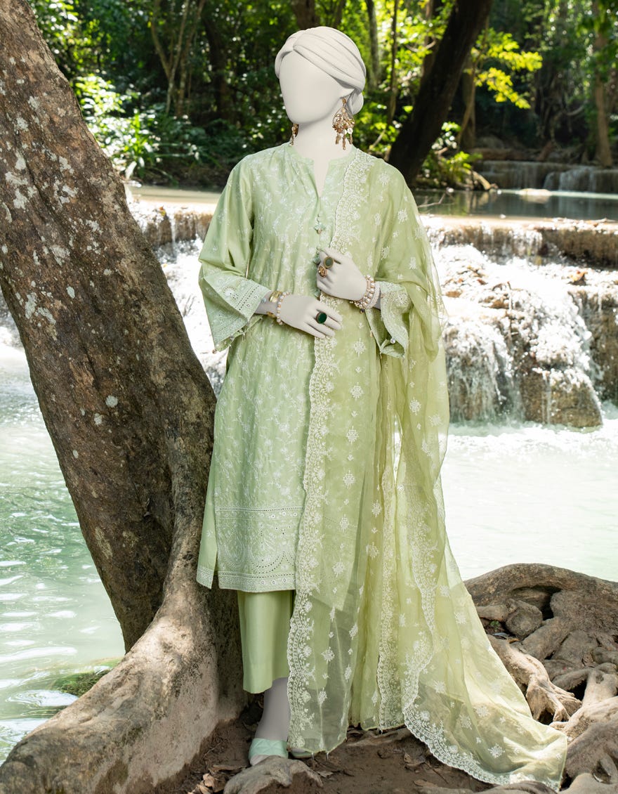 Light Green Schiffli Lawn Unstitched 3 Piece Dress | Jlawn-S-24-246