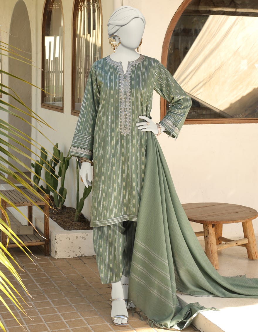 Green Jacquard Unstitched 3 Piece Dress | Jlawn-S-24-247