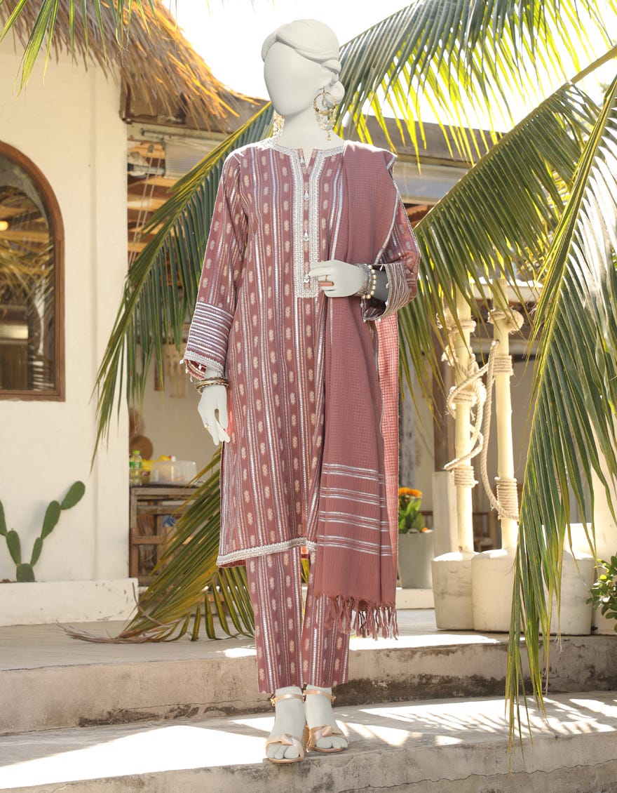 Burgundy Jacquard Unstitched 3 Piece Dress | Jlawn-S-24-249